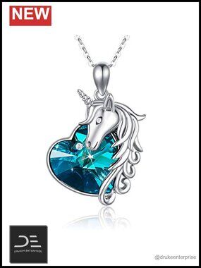 925 Sterling Silver Unicorn Pendant Necklace Crystal Hypoallergenic Jewelry